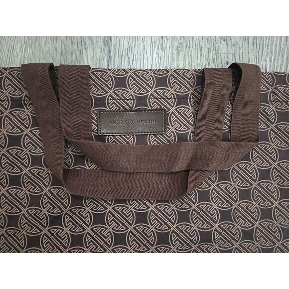 ANTONIO MELANI BROWN & TAN CANVAS/CLOTH TOTE BAG PURSE 16" X 17.5" SHOPPING TOTE - Picture 5 of 5